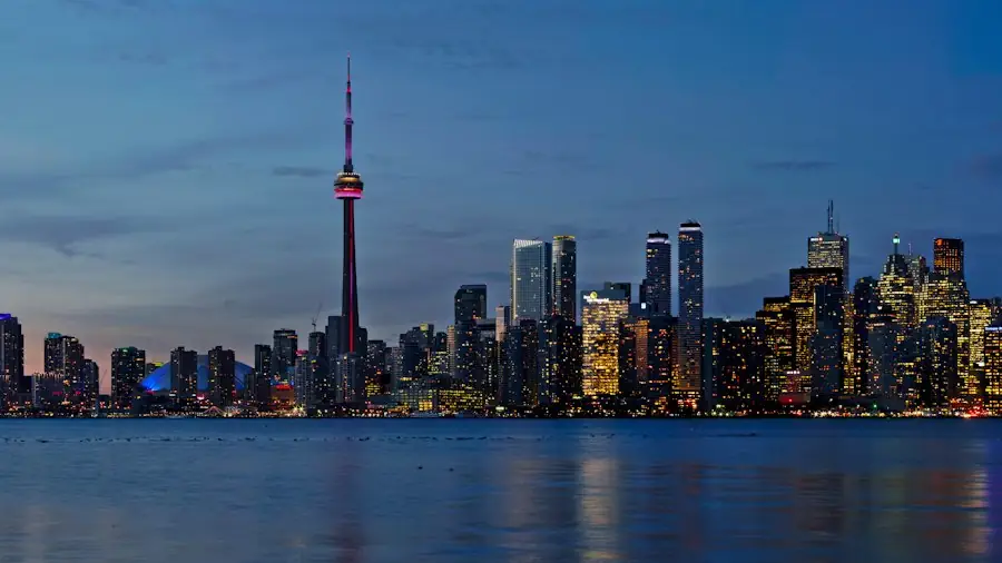 Toronto skyline lit up at night
