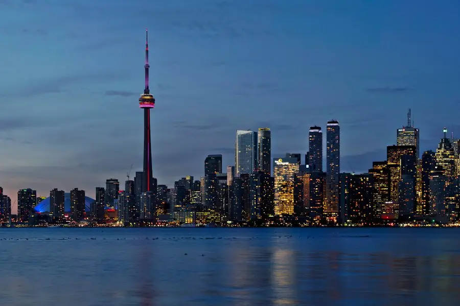 Toronto skyline lit up at night