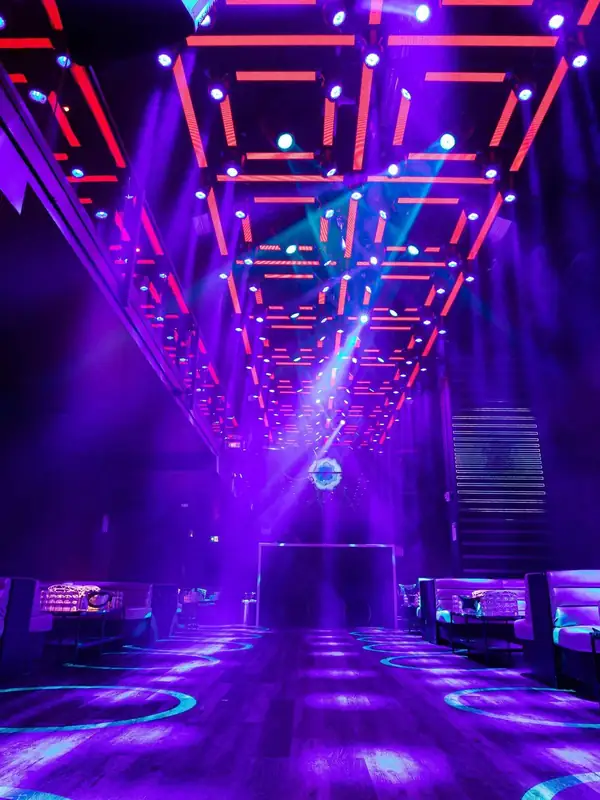 Purple-lit dance floor under the LED ceiling at 44 Toronto on King Street West